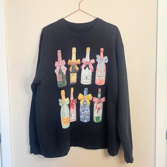 unbranded Tops - Champagne Bottle Graphic Sweatshirt Coquette Girls Night Large